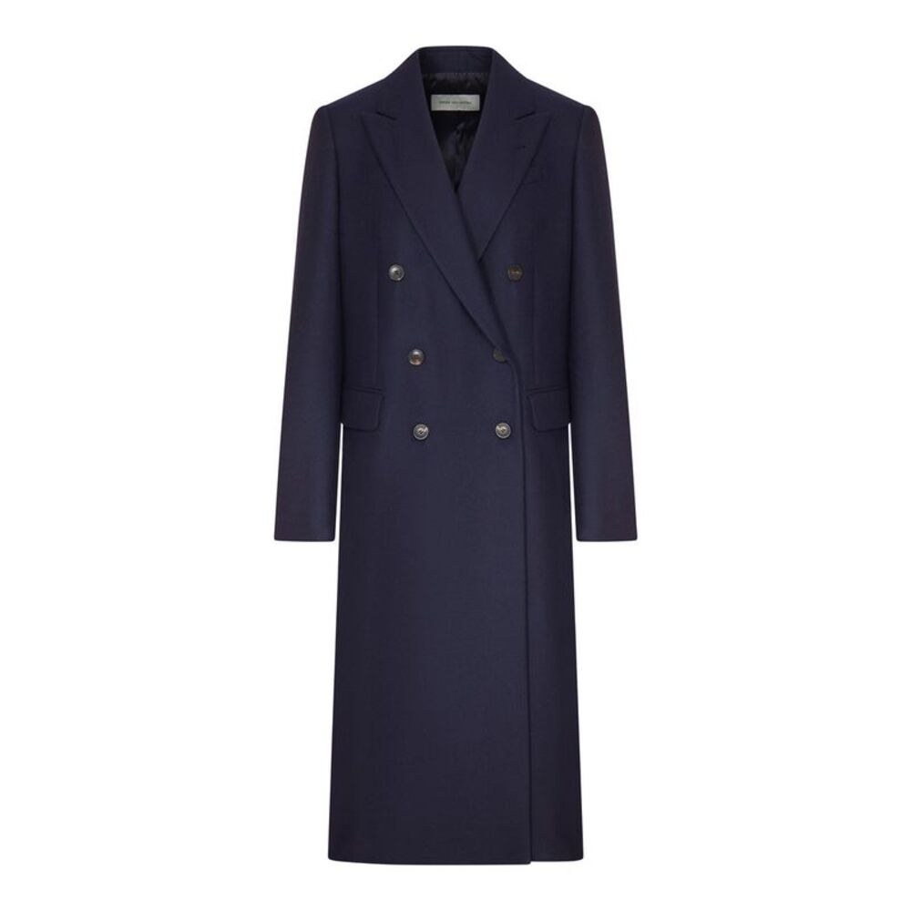 Dries Van Noten Women Navy Blue Double-Breasted Long Coat